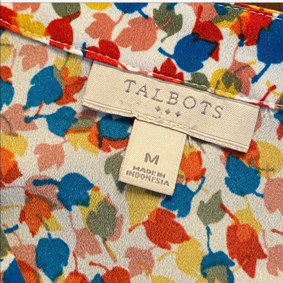 Talbots Rainbow Leaf Print Pleated Blouse Size Medium - Picture 7 of 9